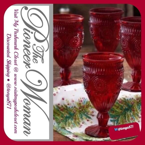🦋 HOST PICK 🥳 🦋 Pioneer Woman Adeline Footed Glass Goblets, Set of 4 - Picture 1 of 7